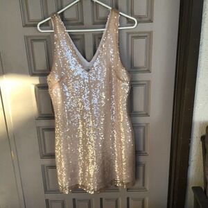 New Day Beautiful Sequin Dress SzS Short Sleeveless Pullover V Neck NWOT